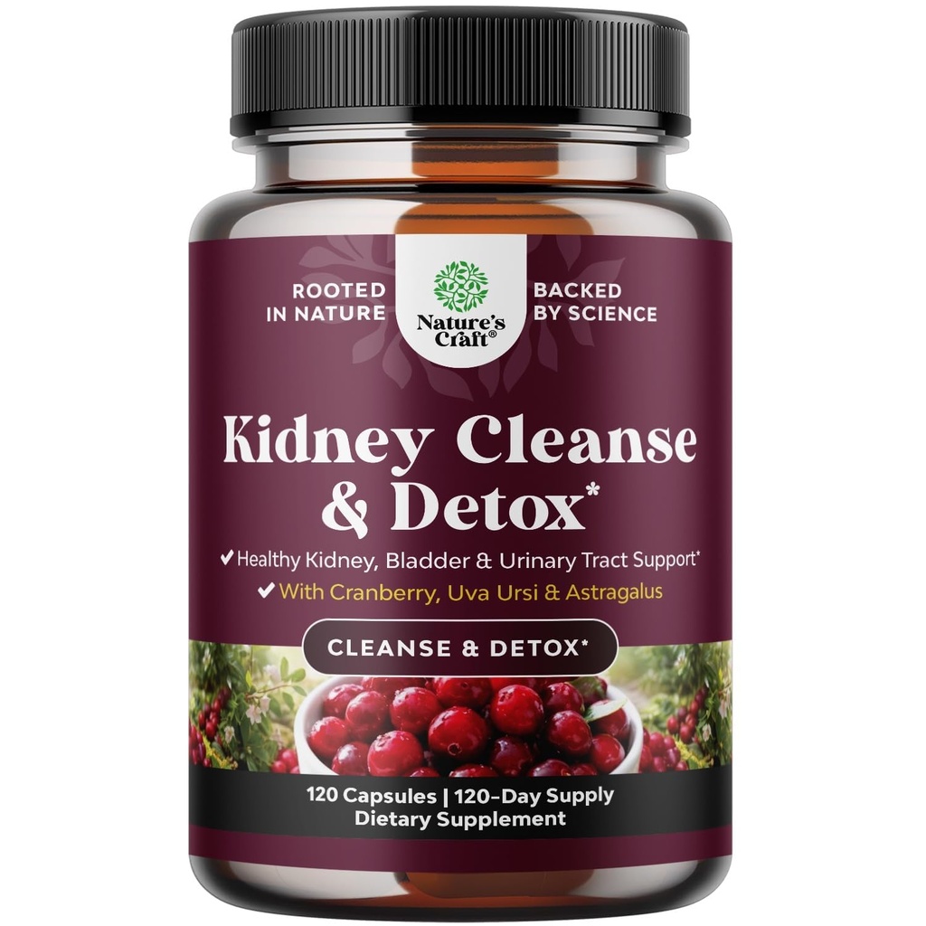 Advanced Nurn Support Supplement - Nurnal Cleanse Detox & Repair Cranberry Extract Kapsler med Uva Ursi, Sting Nettle & Astragalus for nyrehelse - Urinal Tract Health - 120 Caps
