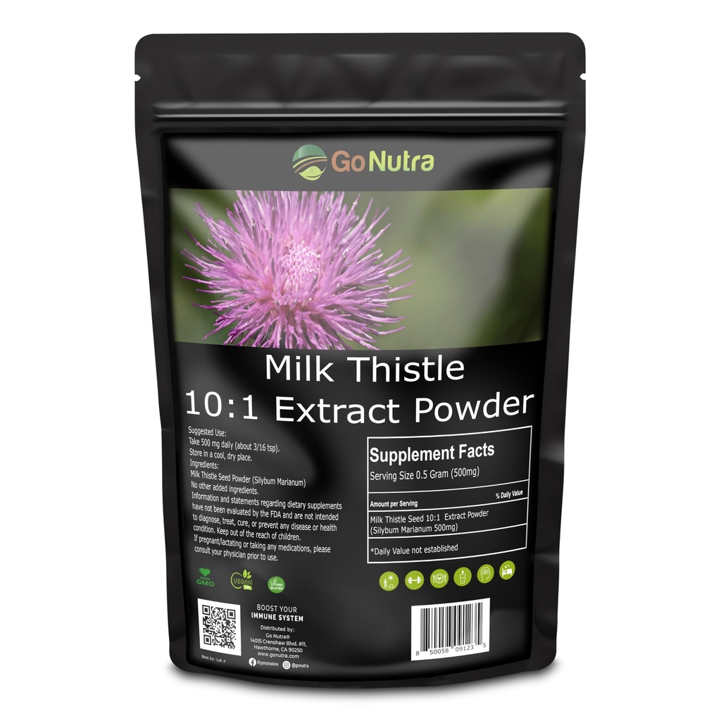 Melk Thistle pulver 1 lb. | Melk Thistle Extract 5:1 Styrke Silymarin | Silybum Marianum Herbal Supplement Non-GMO