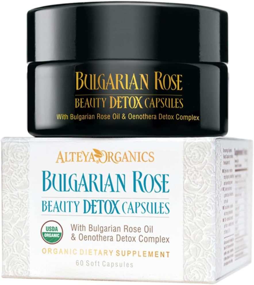Alteya Organics Rose Beauty Detox Capsules - USDA Certified Organic med bulgarsk roseolje og Oenothera Detox Complex - 30 Serveringer