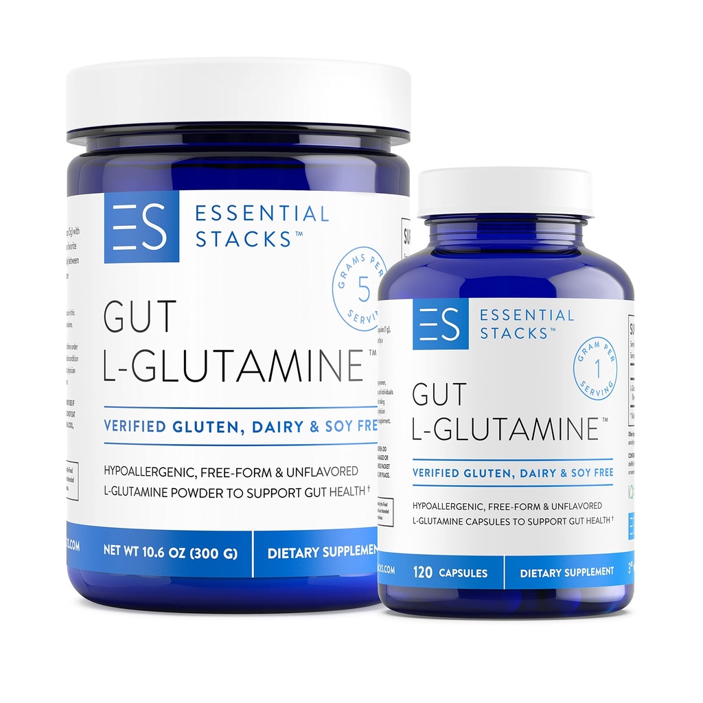 Essentielle stabler L-Glutamin Hjem og borte Bundle - L Glutamin pulver & kapsler