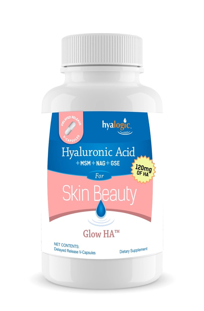 Hyalogisk 120 Mg Hyaluronsyre forsinket-belagte kapsler – Hudtilskudd w/Glukosamin MSM – Body Health Food Supplement w/Grape Seed Extract – Vegan & ikke-GMO Diett kosttilskudd (30 greve)