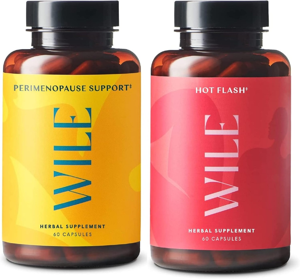 Wile Perimenopause støtte + Hot Flash kosttilskudd, 2-Pack Menopause støtte for kvinner, (2) flasker med 60 kapsler hver, 120 Totalt