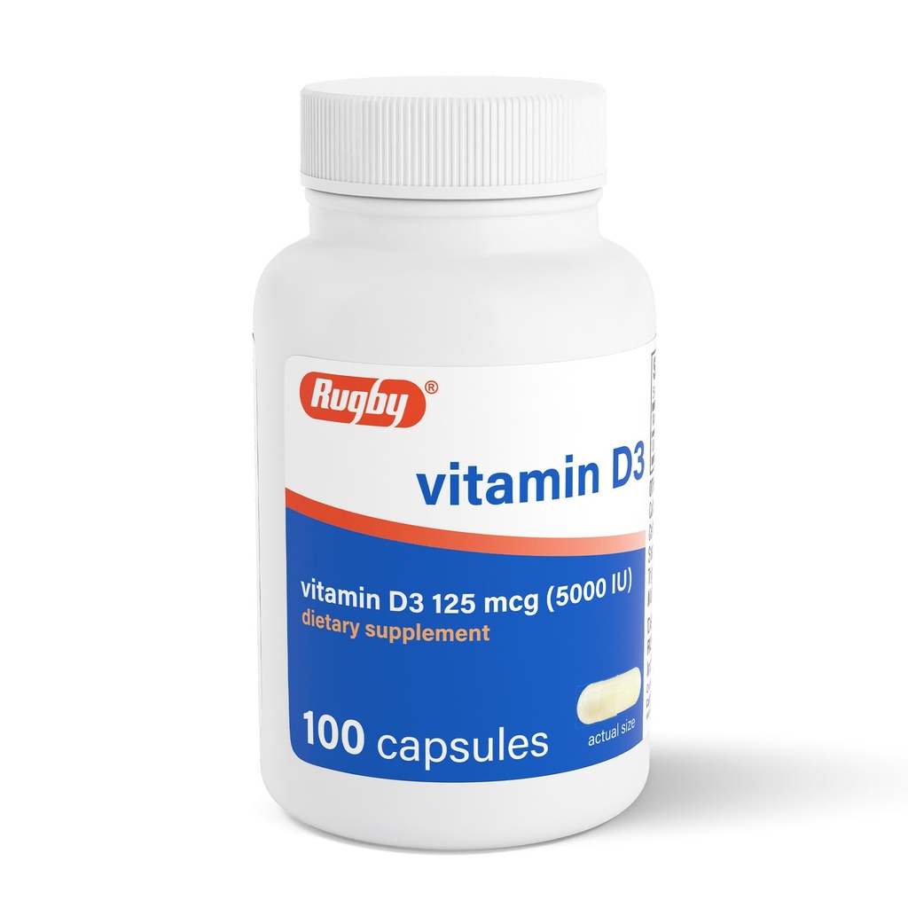 Rugby vitamin D3 5000 IU (125mg) - vitamin D-diett Supplement for bein, tenner og immun helse, 100 kapsler