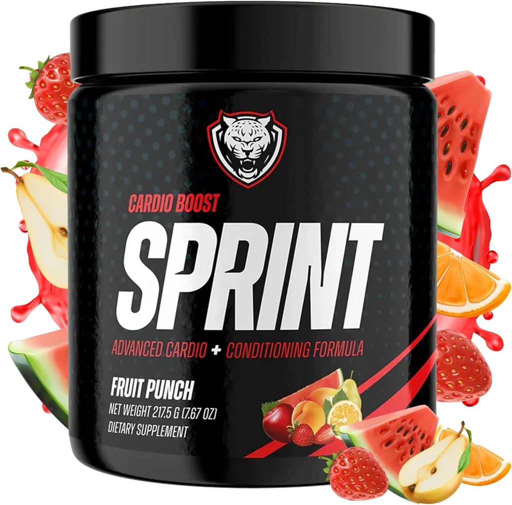 6AM Run Sprint - Pre Workout pulver for Instant Energy Boost for Cardio og Focus - Ingen Jitters, høy energikondisjonering formel - Alt naturlig, Keto, Vegansk (Fruit Punch, full flaske)