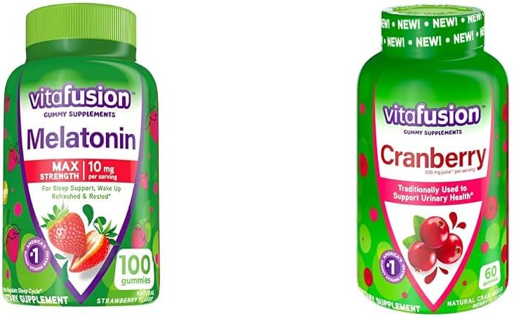 Vitafusion Melatonin 10mg Gummies 50 dagers forsyning og Cranberry Gummies for kvinner 60 count