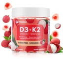 Vitamin D3 K2 Gummies w/Magnesium Sukker Gratis - 60 greve D3 Vitamin 5000 IU + K2(MK-7) 100 mg - Vegansk K2 D3 Vitamin Supplement, høyt absorbent Støtter Bone, Muskel, Mood & Immune (Lychee Flavor)