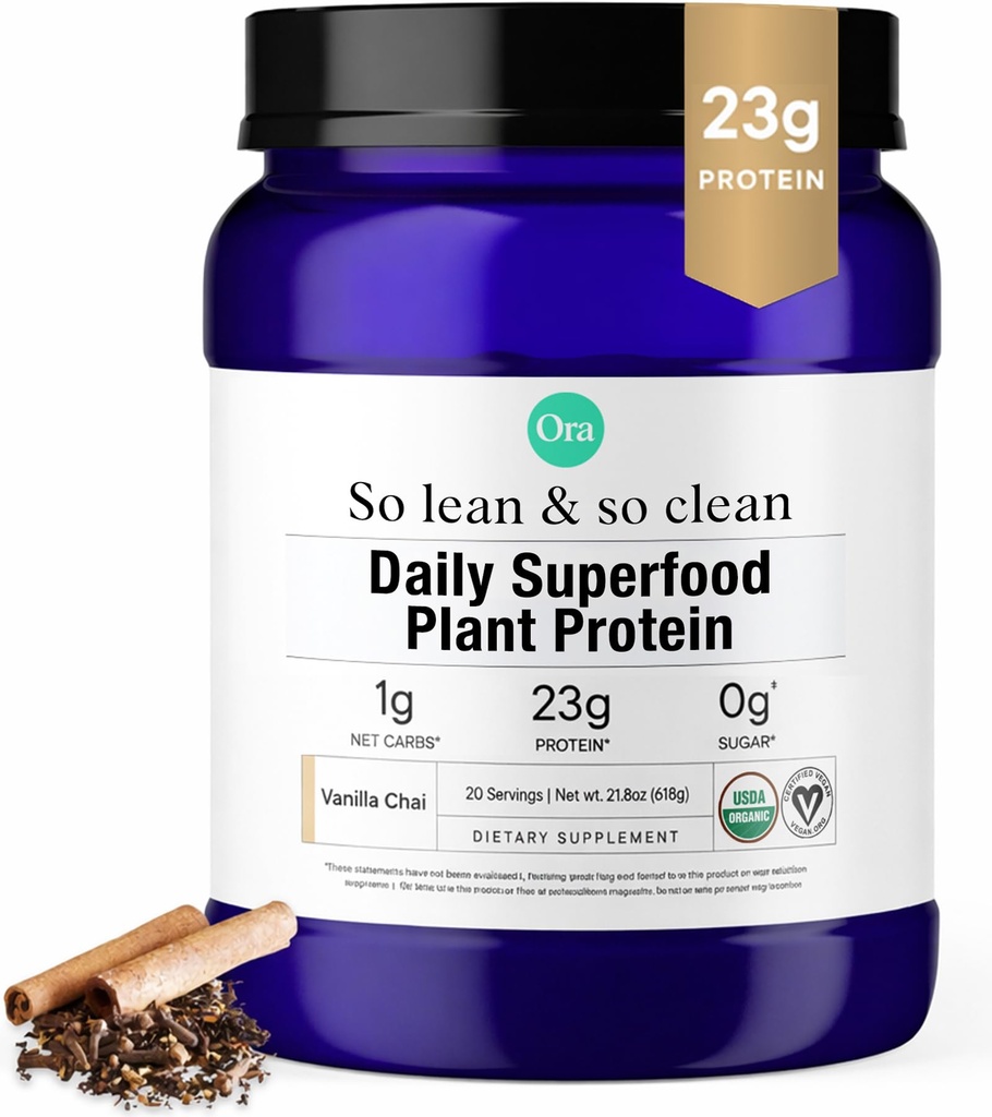 Ora organisk vegansk proteinpulver - 23g plantebasert proteinpulver for kvinner og menn | Rent proteinkilde, ketovennlig, Glutenfri, Paleo, Dairy-Free, Soja-fri - Vanilla Chai - 20 Services