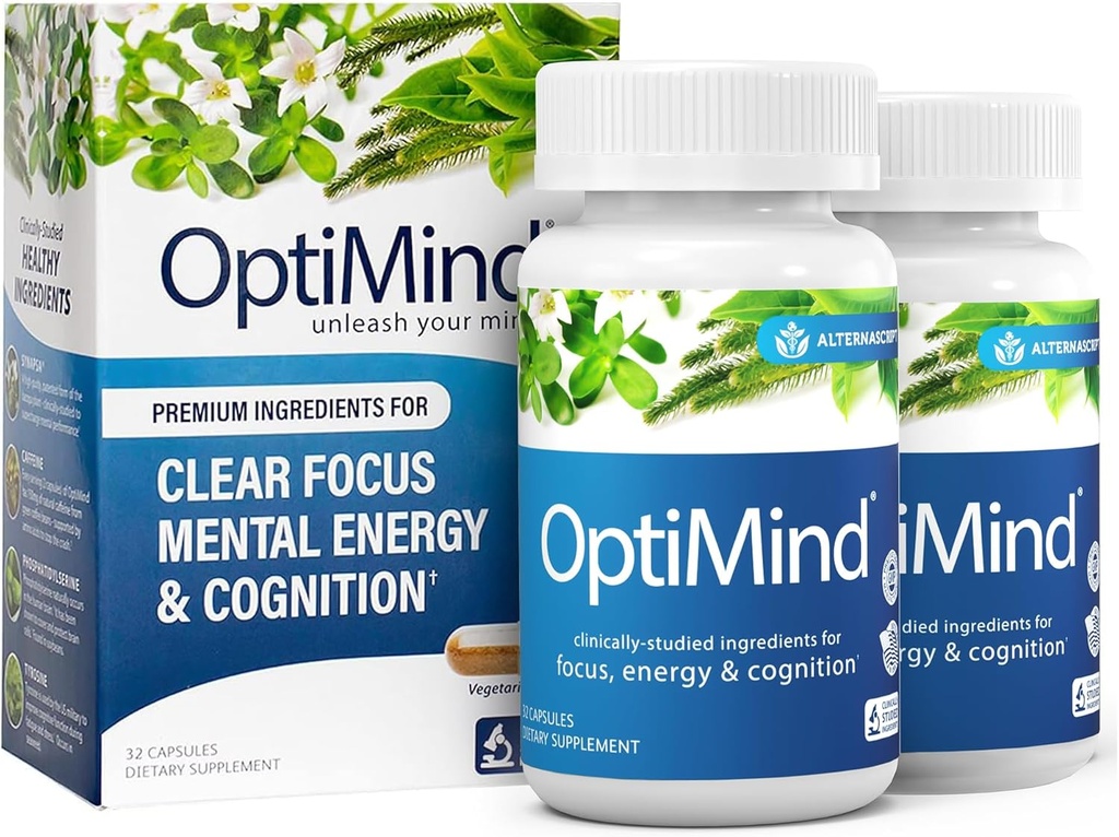Optiminert Bacopa Monnieri Brain Supplement for minne og fokus, Nootropics med fosfatidyserin, Huperzine A, Ikke-GMO, klinisk studerte ingredienser, 64 kapsler