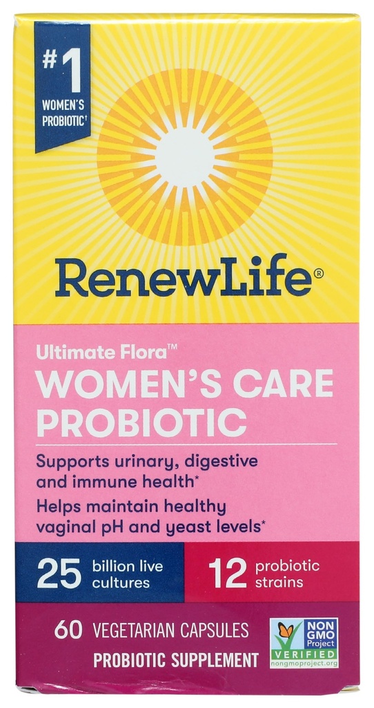 Renew Life Women's Probiotic Capsules, støtter pH balanse for kvinner, Vaginal, urinvei, Digestive og Immune Helse, L. Rhamnosus GG, Dairy, Soja og Glutenfri, 25 milliarder CFU - 60 Ct