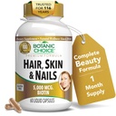 Botanisk valg Hår Hud og negler Vitaminer - Biotin Supplement med kollagen, vitamin C, & jern - Super Antioksidant Blande med Argan Olje & Hyaluronsyre - 60 flytende kapsler