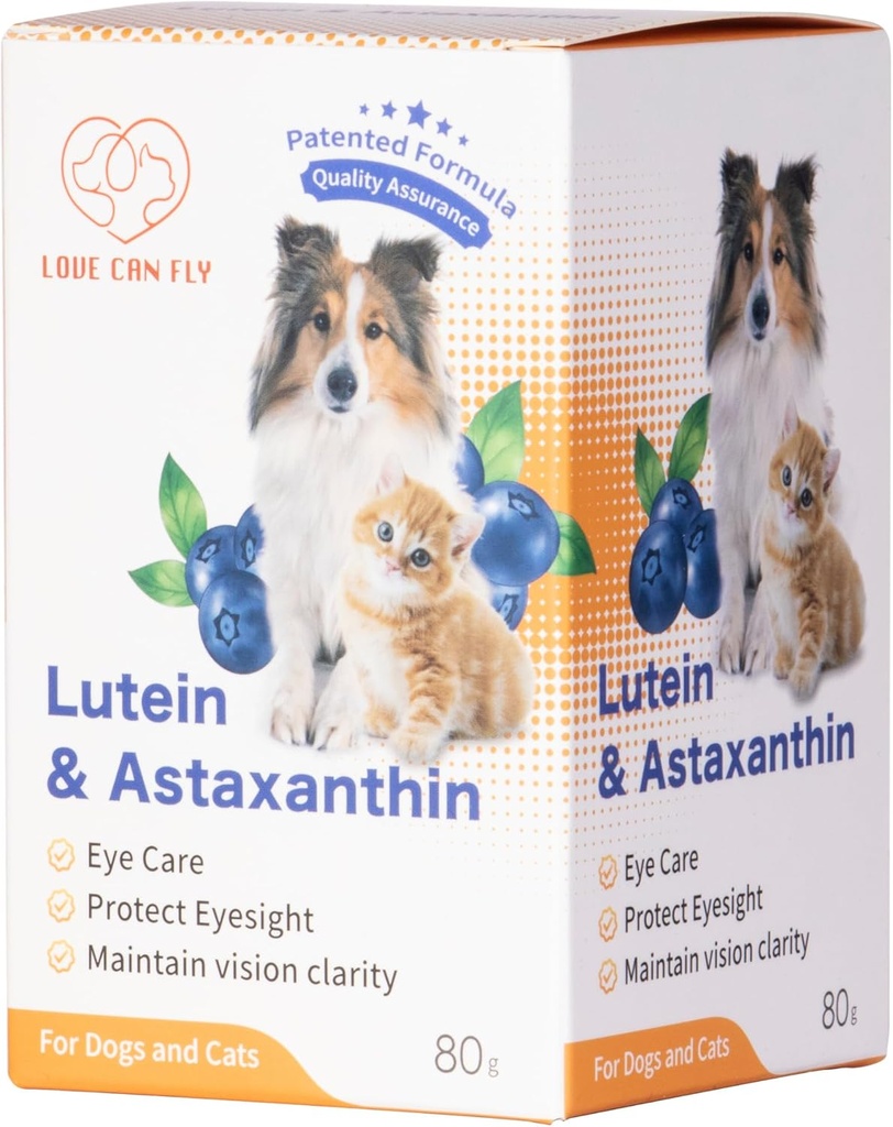 Lutein for hunder og katte øye kosttilskudd Astaxanthin Alle naturlige uovertruffen menneskelig klasse støtte tear Stain Immune, Lutein utgitt fra USA, forbedre visjon helse antioksidanter - 2,8 Oz
