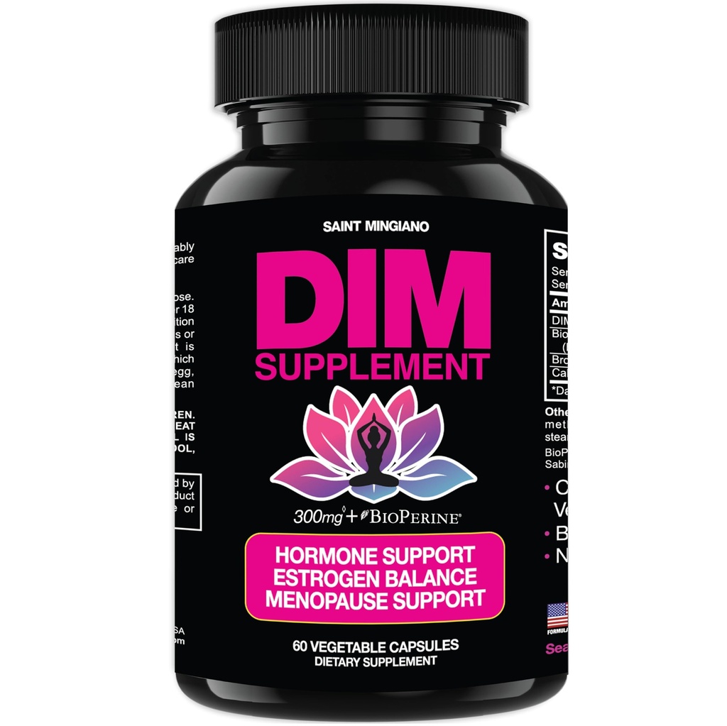 DIM Supplement 300 mg - Hormon Balance for kvinner, | Estrogen Supplement for kvinner med hot Flashs & Night Sweats | Hjelpemidler i Menopause Symptomer, Estrogen & Østrogen. 60 Kapsler
