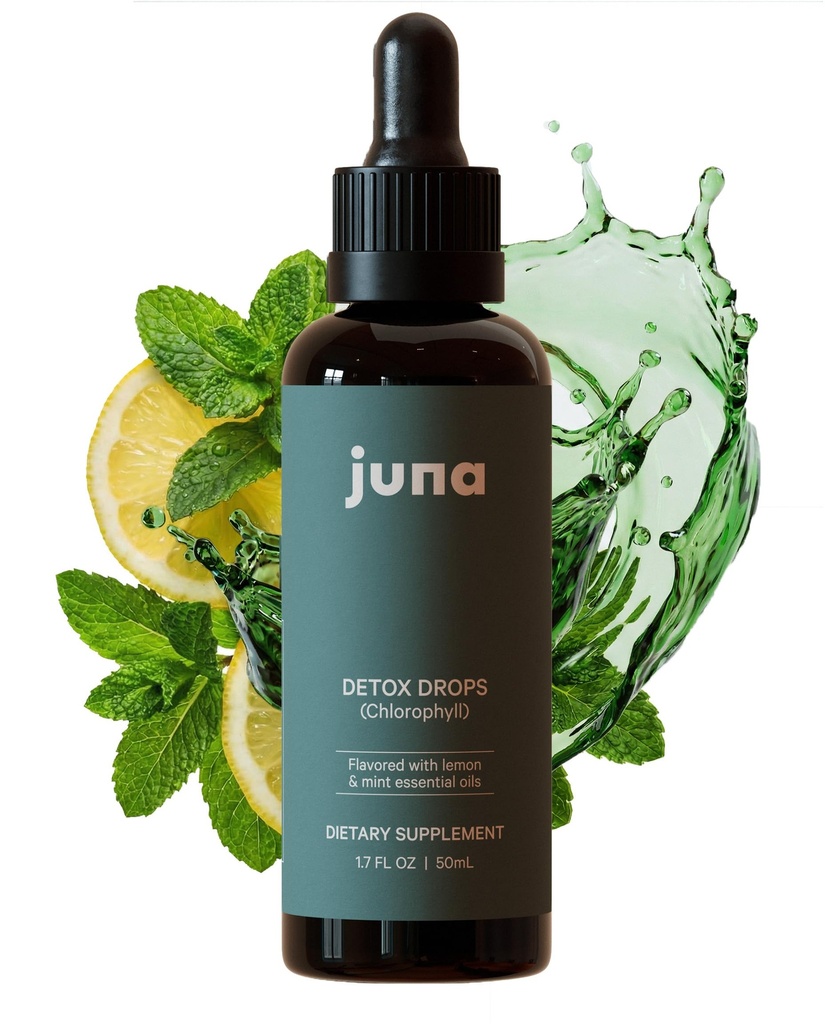 Juna Klorofyll flytende dråper, 3X Potenskonsentrasjon - Detox, Debloat, Cleanse, Intern Deodorant, Energi & Cellular Support Supplement - Frisk Minty Lemon Smak