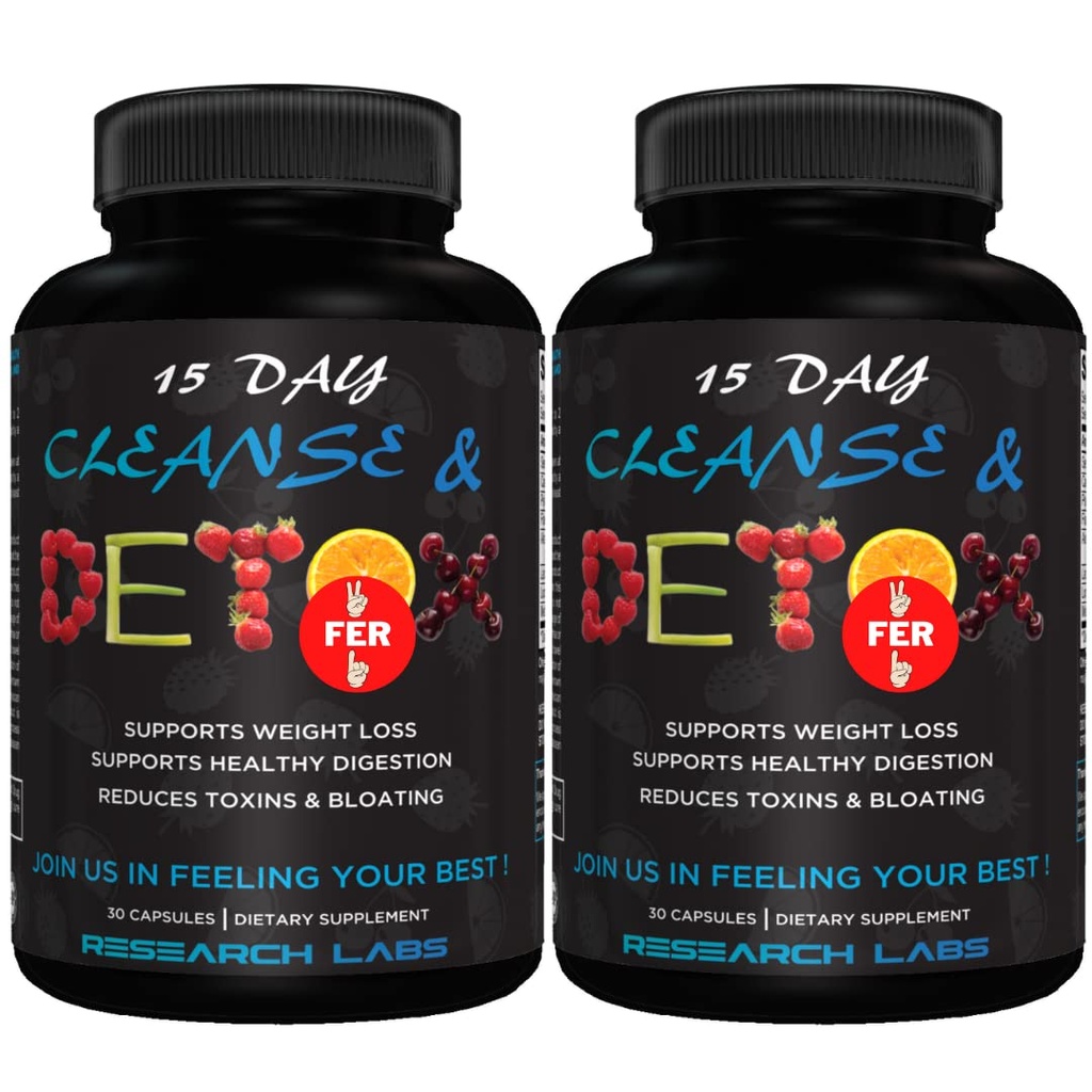 Forskning Labs 15 dager Colon Cleanse & Detox for mindre Bloat Flat Tummy w / Probiotika - 2 Fer 1 - Accelerator Relief - Flushes Toxins, Boosts Energy. Klinisk undersøkt trygg og effektiv formel
