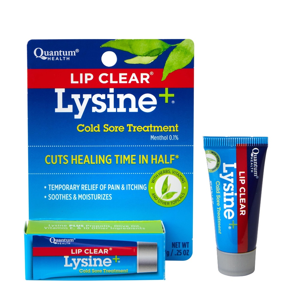 Quantum Health Lip Klar Lysine+ Kald Sore behandling Soothe & Moisturize Munn Sores - L-Lysine Menthol Calendula & Propolis Ointment - gjennomsiktig Feber Blister healing Balm - 0,25 Oz