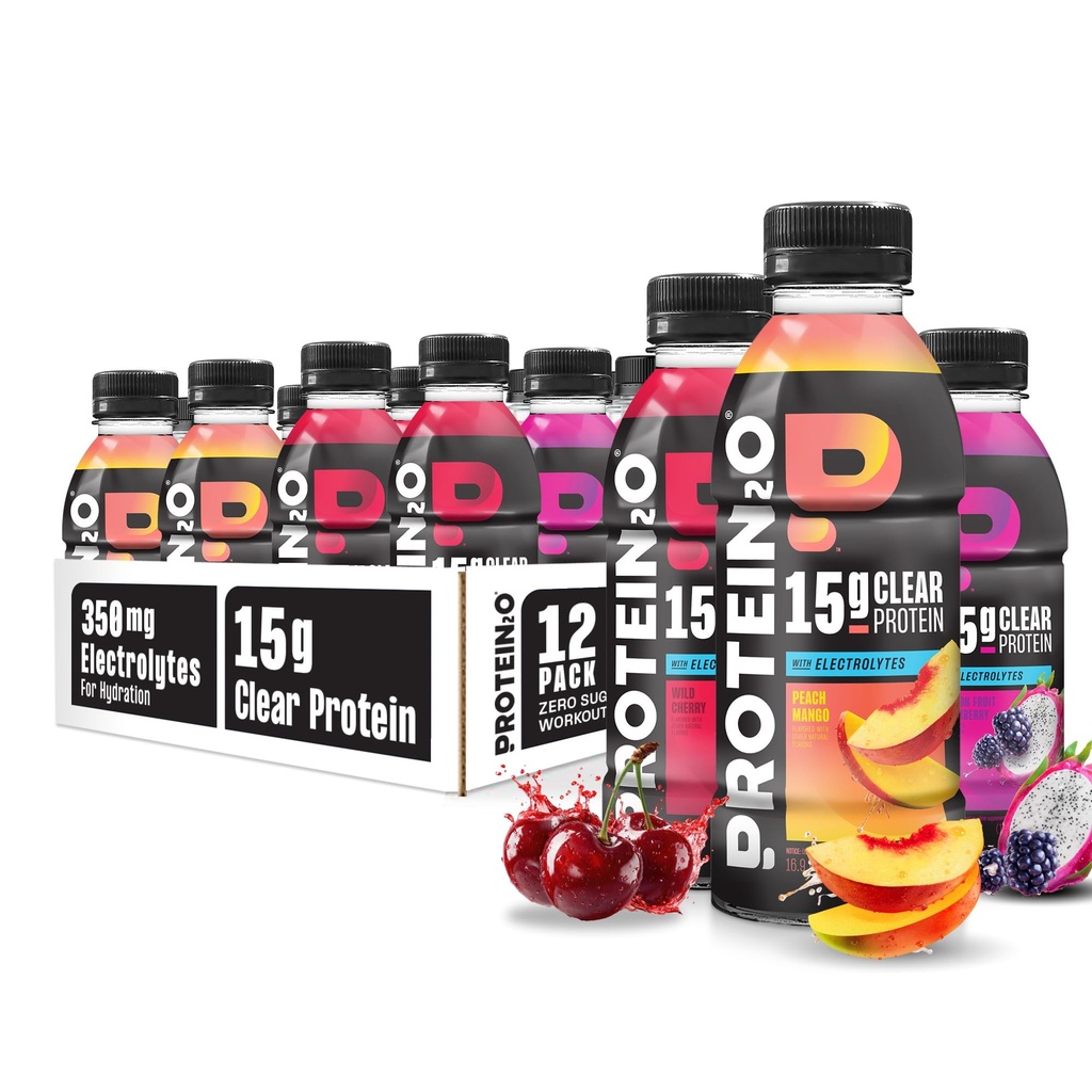 Protein2o Hydration Drink - 2-i-1 flytende Clear Whey Protein Isolate og Electrolyte Drink - 15g Protein, Vitaminer B5, B6 - Post-Workout Recovery - 16,9 Fl Oz - 12 Count Flavor Fusion Variety Pack