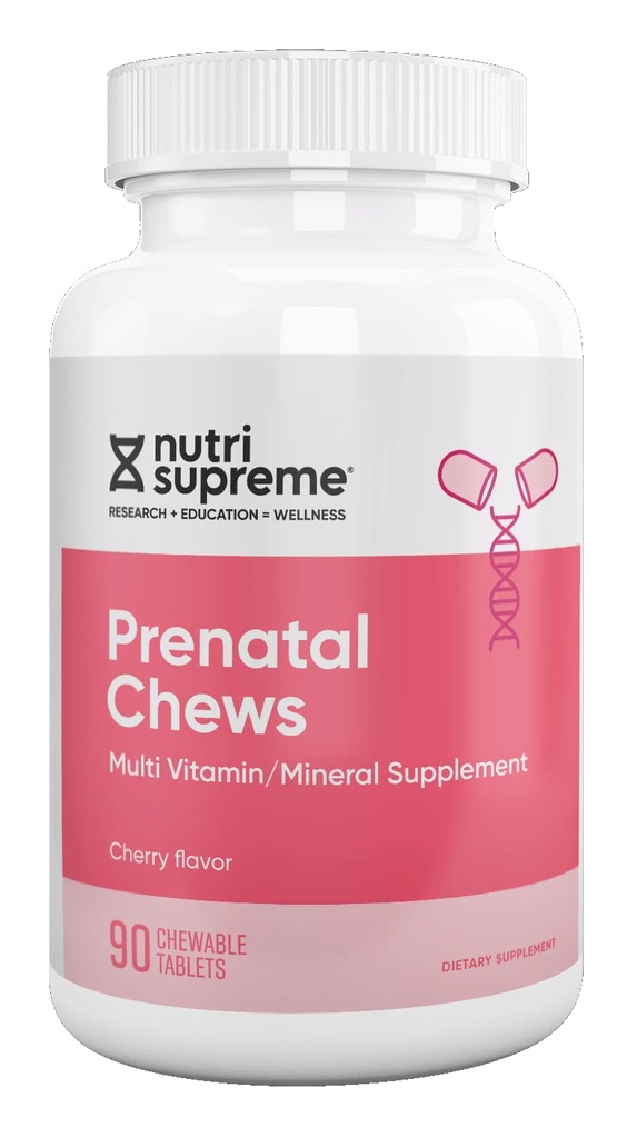 Nutri Supreme Prenatal Vitamin, Chewable Prenatal Vitaminer for kvinner med 800 MCG folat, komplett graviditet Multivitamin med jern, Kosher, Cherry Flavor, 90 greve