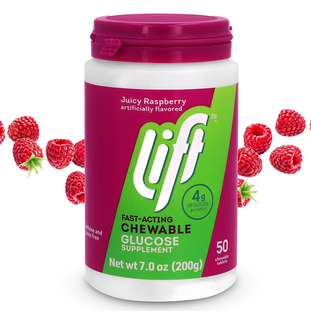 Løfte glucose rask-virke glucose Chewable energi tabletter, bringebær, 50 ct Jar (pakke av 1)