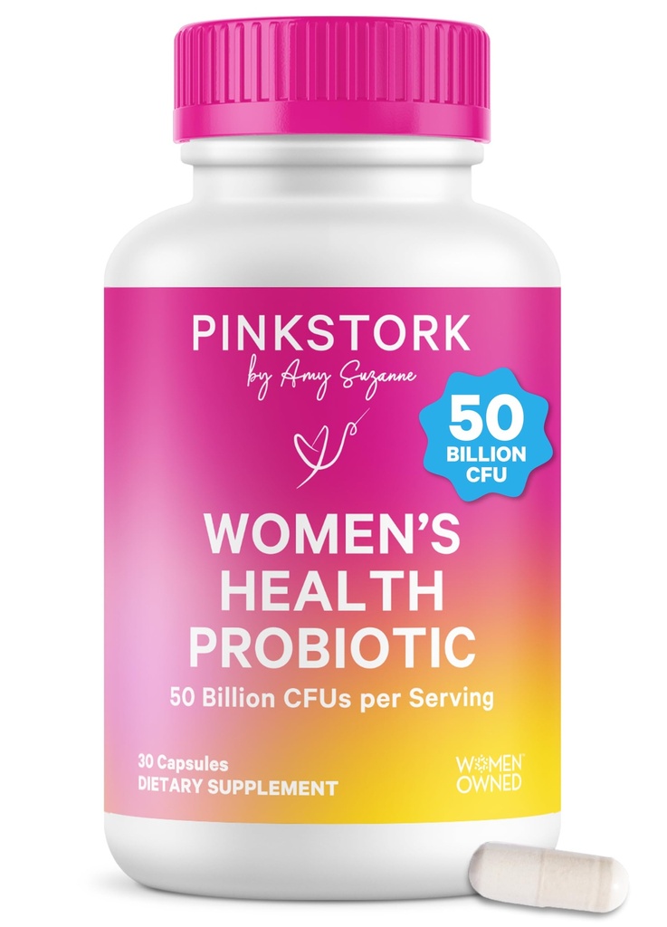 Pink Stork Kvinners helse Probiotika, 50 milliarder CFU | klinisk studerte probiotika | Vaginal, Gut, Mood, & Hormon Balance | Yeast & Odor Support | Probiotiske og prebiotiske blanding | 30 Vegan Kapsler