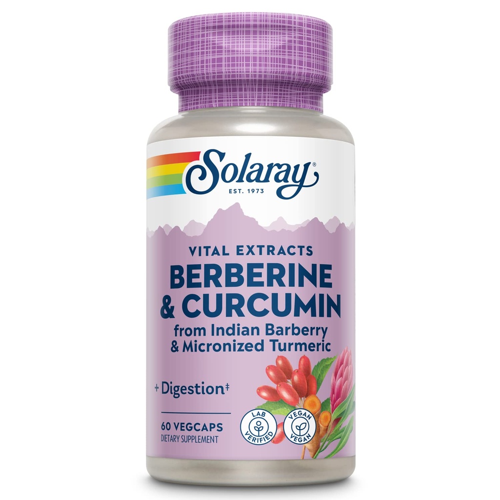 SOLARAY Berberine & Curcumin - Berberine Turmeric Supplement med 20% Mikronisert Curcumin fra Turmeric Root - Herbal Wellness Støtte - Ikke-GMO, Vegansk, Glutenfri, 60-dagers garanti, 60-dagers