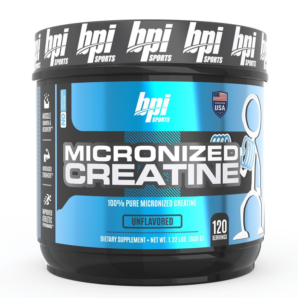 BPI Sports Mikronisert Kreatin - Øk styrke - Reduser tretthet - Lean Muscle Building - 100% ren kreatin - Bedre absorpsjon - Støtter muskelvekst - Uslavored - 120 Services - 21.16 Ounce
