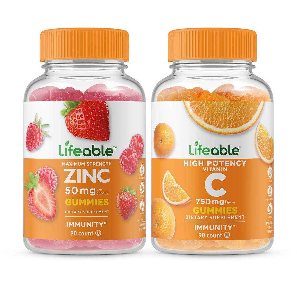 Livbar Zink 50mg + vitamin C 750mg, Gummies Bundle - Great Tasting, Vitamin Supplement, Glutenfri, GMO Gratis, Chewable Gummy