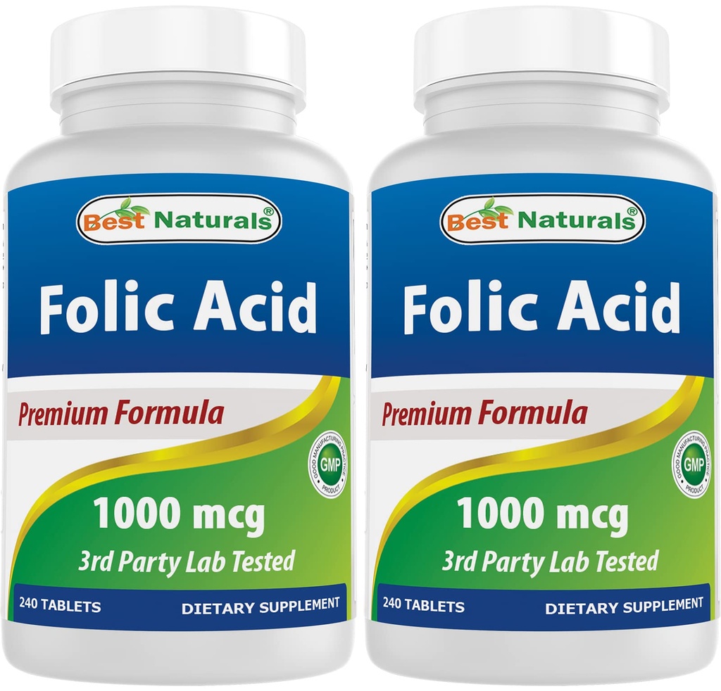 Best Naturals Folic Acid 1000mg (Vitamin B9), 240 tabletter (1000mg (Pack of 2))