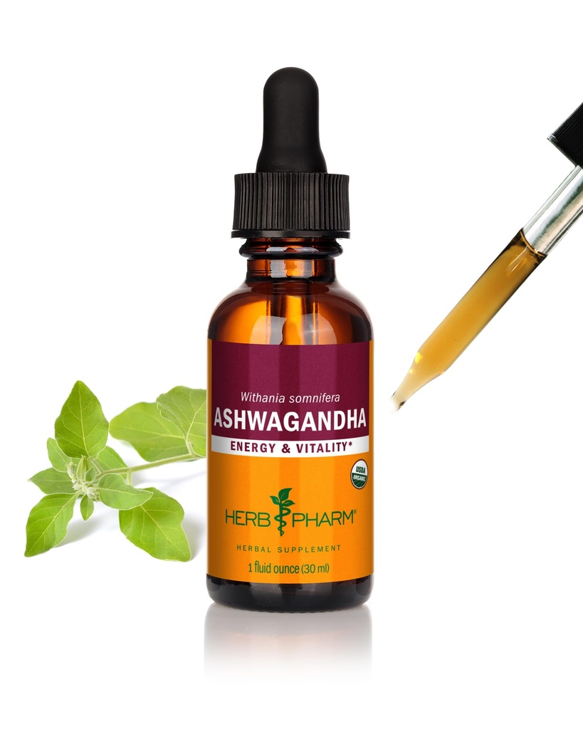 Herb Pharm Certified Organic Ashwagandha Extract for energi og vitalitet, Korn, Organic Cane alkohol, 1 Ounce