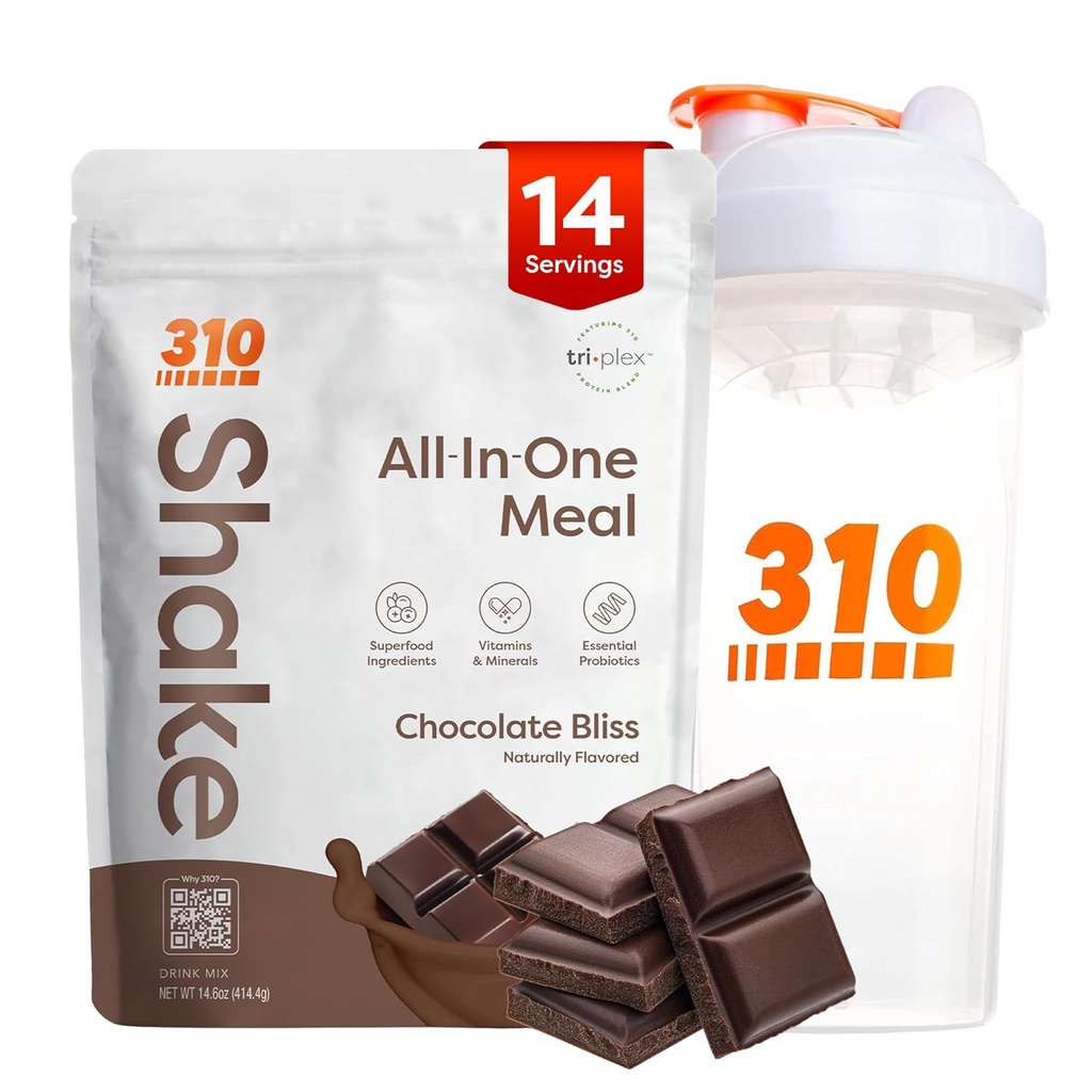 310 Ernæring Alt-i-ett måltid Erstatning Shake Powder w/Shaker Cup Starter Kit - høyprotein Fiber Rich Vegansk Supermat Blanding - Sukkerfri, Keto & Paleo Vennlig, Lav carb - Sjokolade Bliss 14 srv