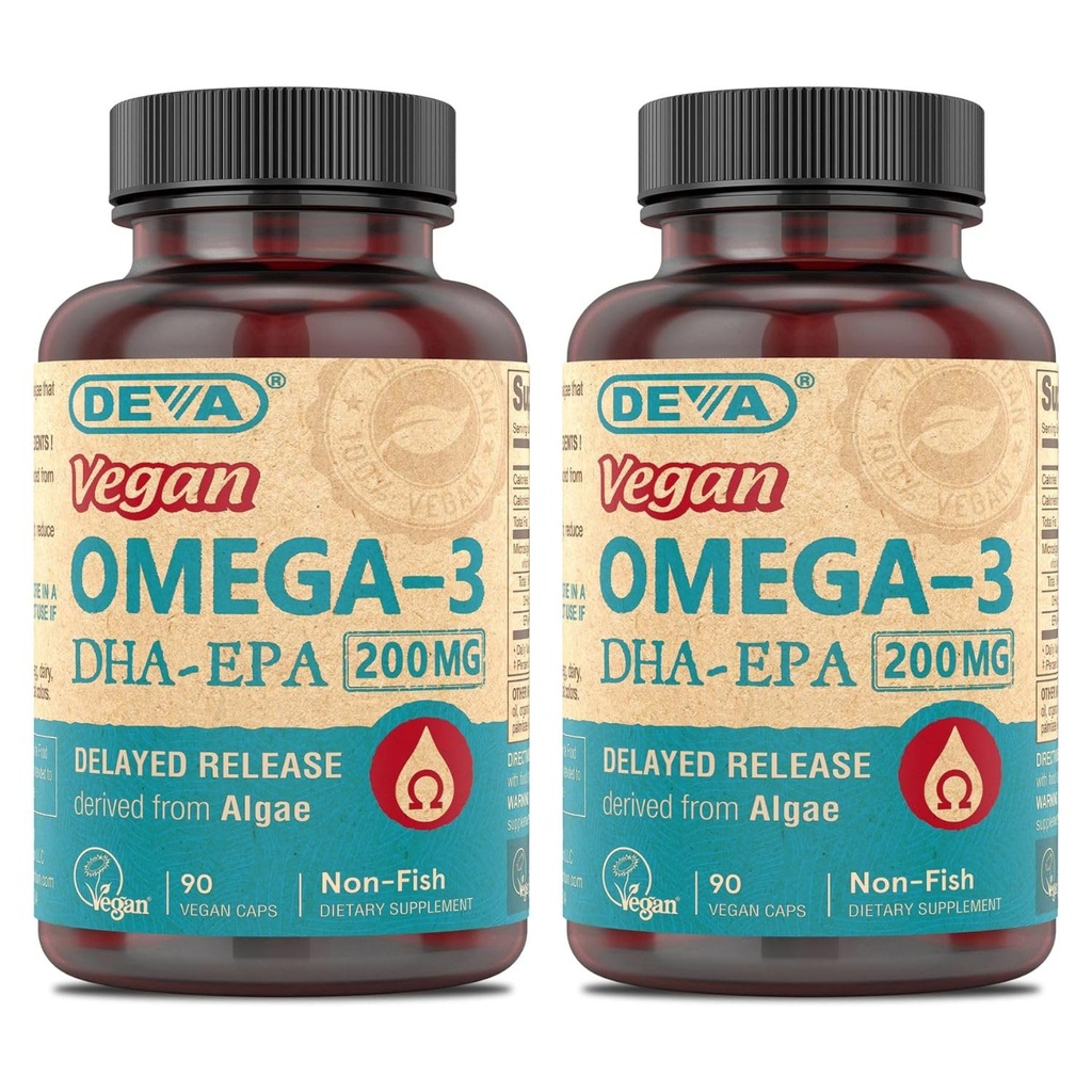 DeVA Vegan Omega-3 DHA-EPA, fra Micro Algae, forsinket utgivelse, 90 Vegan Capsules (Pack of 2)