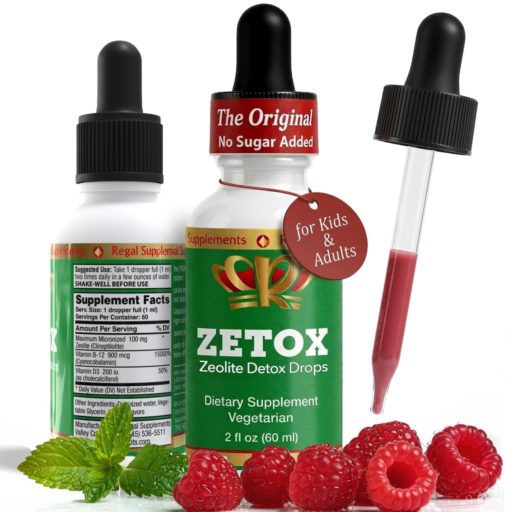 ZETOX | Zeolite Detox for barn og voksne | Forbedret med Metyl Vitamin B12 og D3 | Premium Grade flytende Clinoptilolit Zeolite Drops | Støtter Gentle Daily Detox, Energi og Fokus (60 Serveringer)