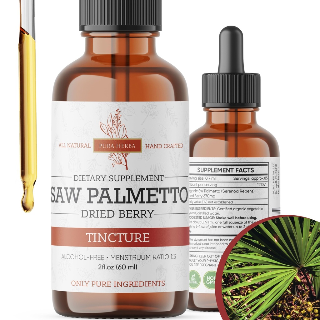 Saw Palmetto Tinkture | Premium alkohol-fri urteekstrakt fra så Palmetto Berries | flytende botaniske kosttilskudd | Tradisjonell Herbal formel | laget i USA - 2 oz (60 ml)