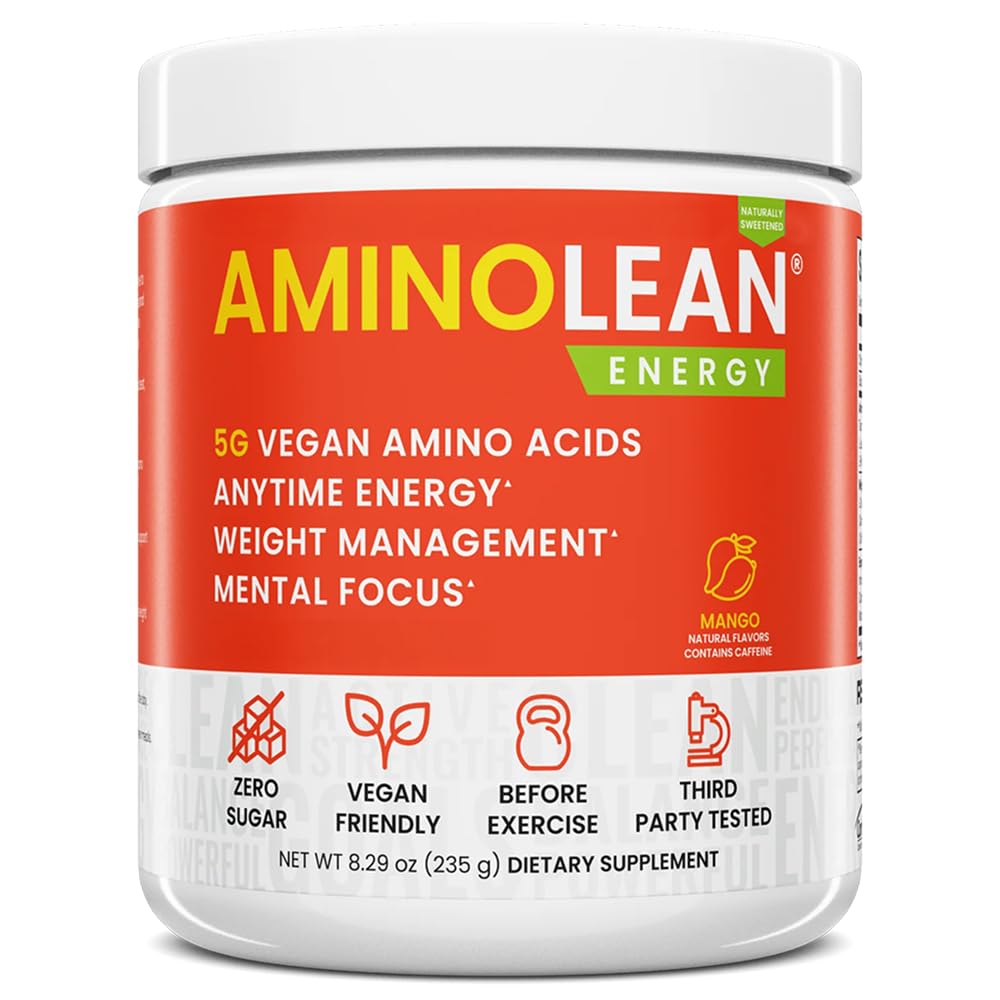 RSP NUTRITION AminoLean naturlig pre trening pulver, Sucralose gratis amino energi med ingen kunstige dyer, vegansk BCAA og vektkontroll, Mango, 25 Serv