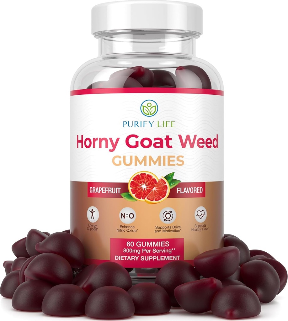 Potent Horny Goat Weed for menn og kvinner (Max Potency Chews 800mg), Horny Goat Weed Ekstrakt Gummier for energistyring, ytelse og Stamina - Vegan, Glutenfri, Naturlig Grapefrukt Flavor