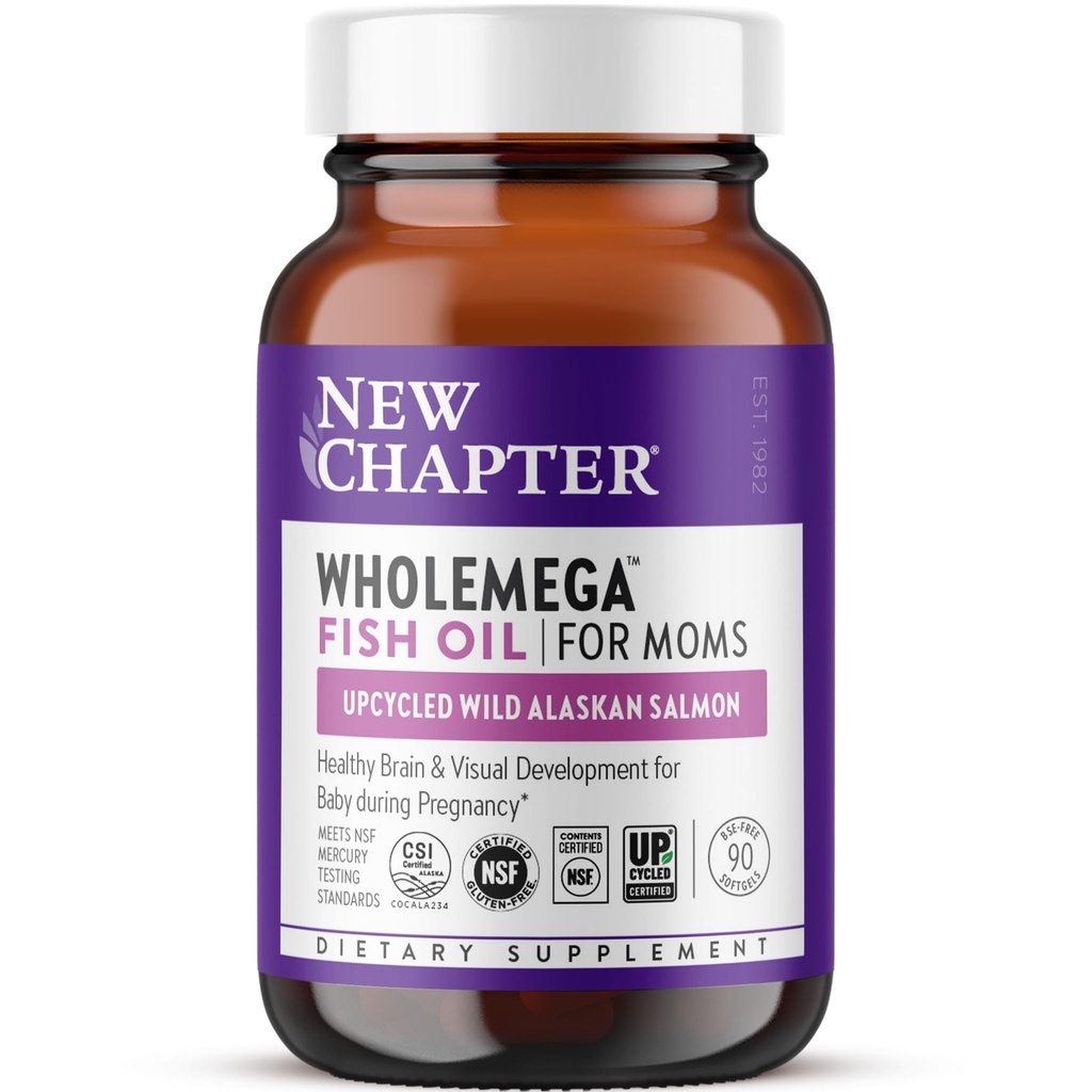 Nyt kapittel Helmega for mamma Fish Oil Supplement, Tiny Capsules, 2000mg per servering, Prenatal DHA med Omega-3 + vitamin D3 for prenatal og postnatal støtte, 500mg Hver - 90 greve