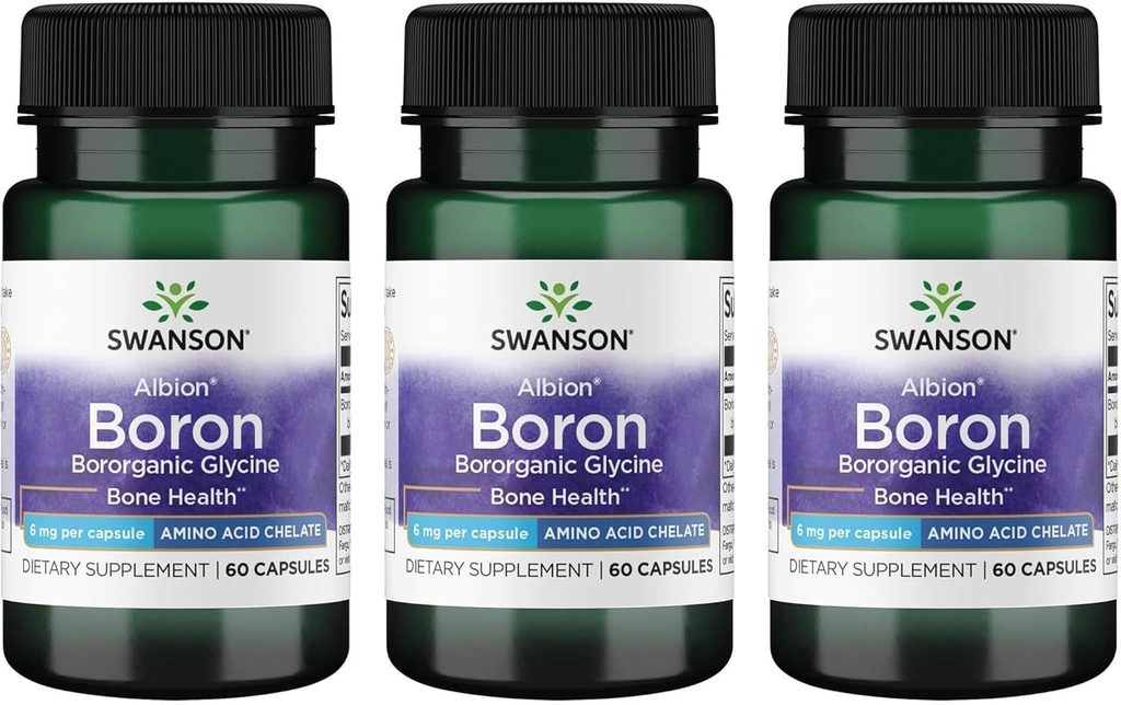 Swanson Bor fra Albion - Boroganic Glycine Supplement som støtter felles helse og bein helse - høy absorpsjon Formula kan støtte totalbalanse - (60 kapsler, 6 mg hver) (3 pakke)