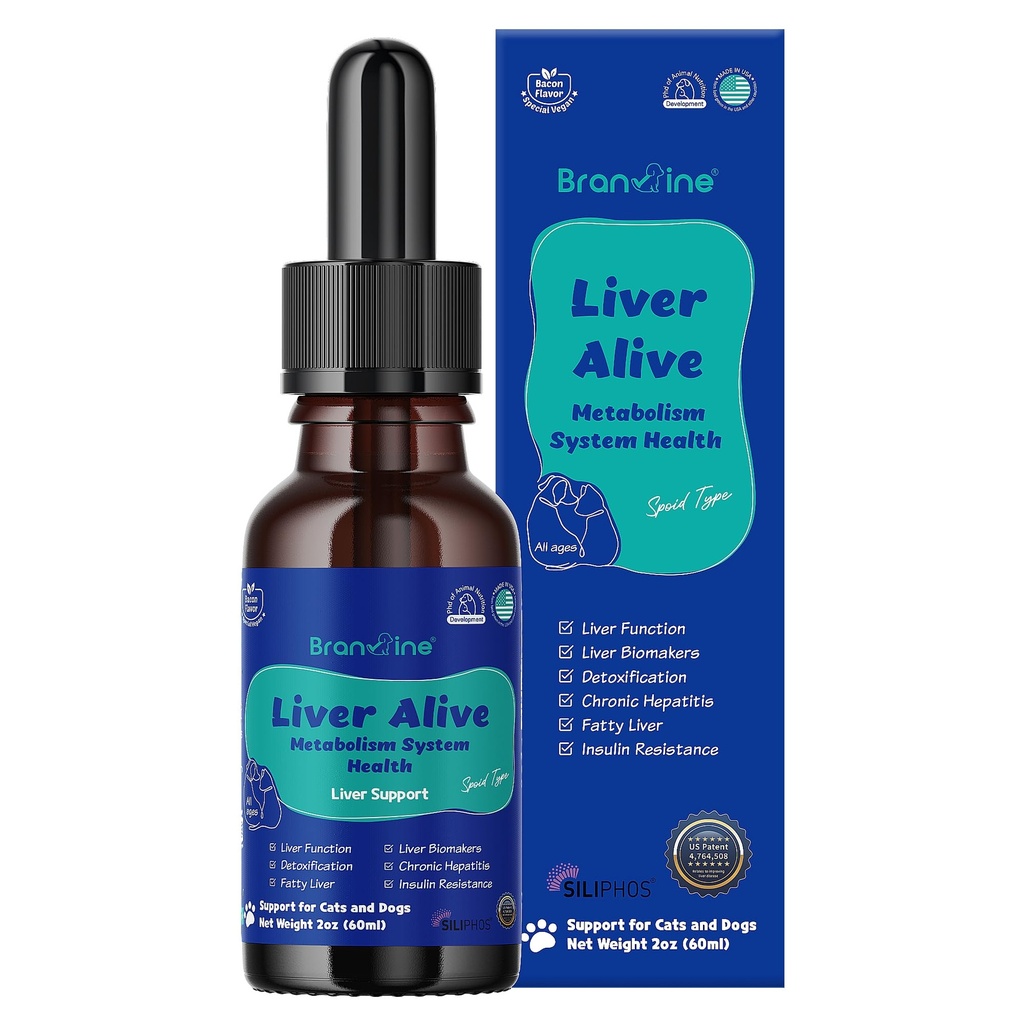 Liver Alive Metabolisme System Helse for hunder og katter - funksjon, fett, detox, kronisk hepatitt med SILIPHOS®, TUDCA, Same Vegan Bacon Flavor (60 ml)