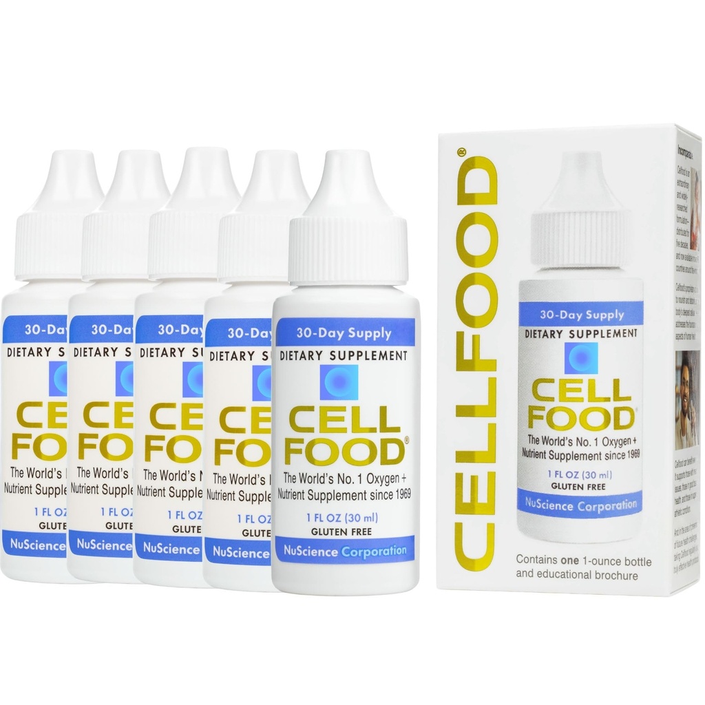 Cellfood Oxygen Boost - 1 fl oz, 5 Pack - flytende oksygen Supplement for lymfatisk drenering, høyde sykhet, Jet lag, tretthet, hodepine, Hangovers & energi - Glutenfri, Cert. Kosher