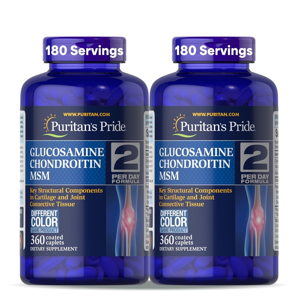 Puritans Pride Glucosamine Chondroitin MSM kosttilskudd for felles helse, 360 belagte kapell