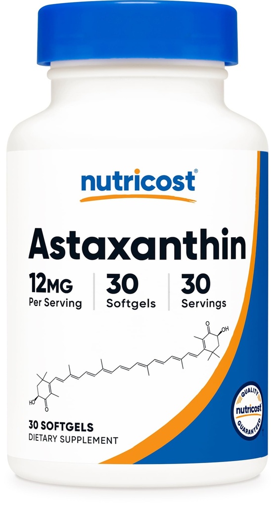Nutricost Astaxanthin 12mg, 30 Softgels - Ikke-GMO og Glutenfri