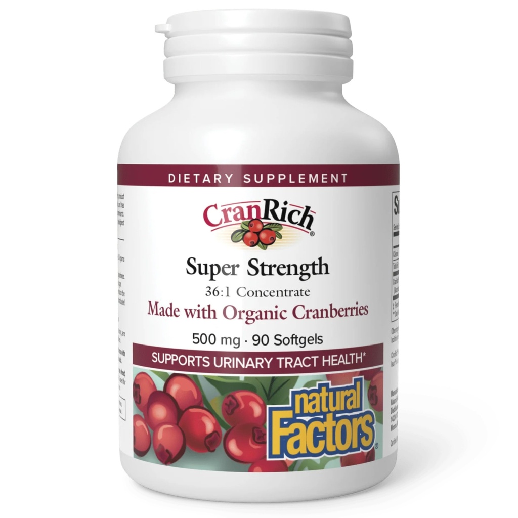CranRich av naturlige faktorer, Super Styrke Cranberry Concentrate, Antioksidant Supplement for urinbåndstrakt støtte, ikke-GMO, 90 softgels (90 porsjoner)