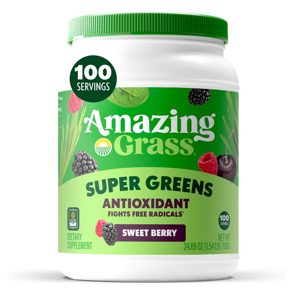 Amazing Grass Grønn Superfood Antioksidant: Grønn pulver med organisk spirulina, Beet Root pulver, Elderberry & Probiotika, Søt Berry, 100 serveringer (Packing May Vary)
