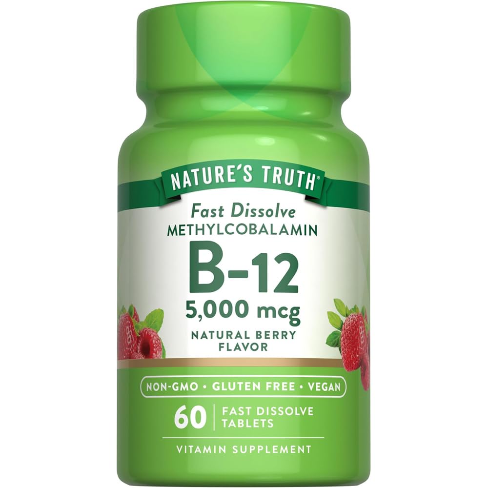 Naturens sannhet B12 Vitamin 5000 mcg | 60 tabletter | Rask oppløse Naturlig Berry Flavor | Vegansk, ikke-GMO & Glutenfri Supplement