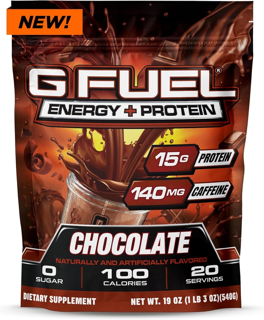 G Drivstof Protein + energi drikke pulver, pre trening koffein blanding for spill, sukkerfri fokus Amino, vitamin + antioksidanter, 19oz (Chokolate, 20 serveringer)