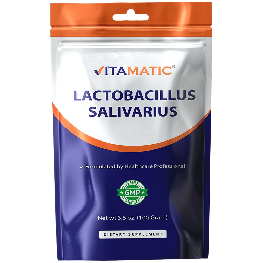 Vitamatic Lactobacillus Salivarius Probiotiske pulver - Digestiv støtte - 100 Gram (3,5 OZ) - 100 Services