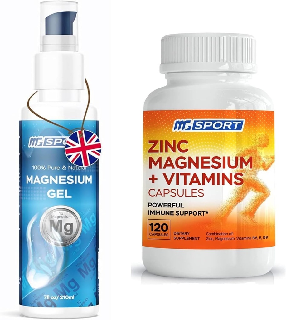 Høy absorpsjon Sink og Magnesium Bundle for muskelgjenvinning - Sink Supplement og transdermal Magnesium Gel for benkramper