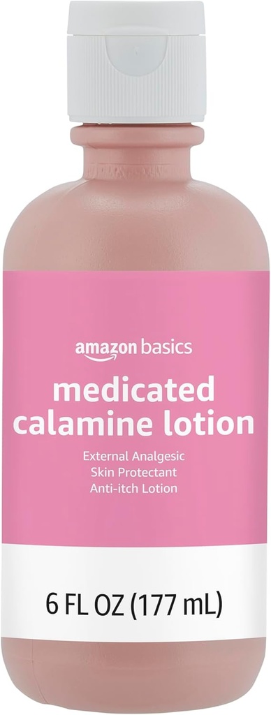 Basics Medisinert Calamine Anti-Itch Lotion, Analgesisk hudbeskyttende middel, 6 Fluid Ounce, 1-Pack (tidligere Solimo) (ny formel)