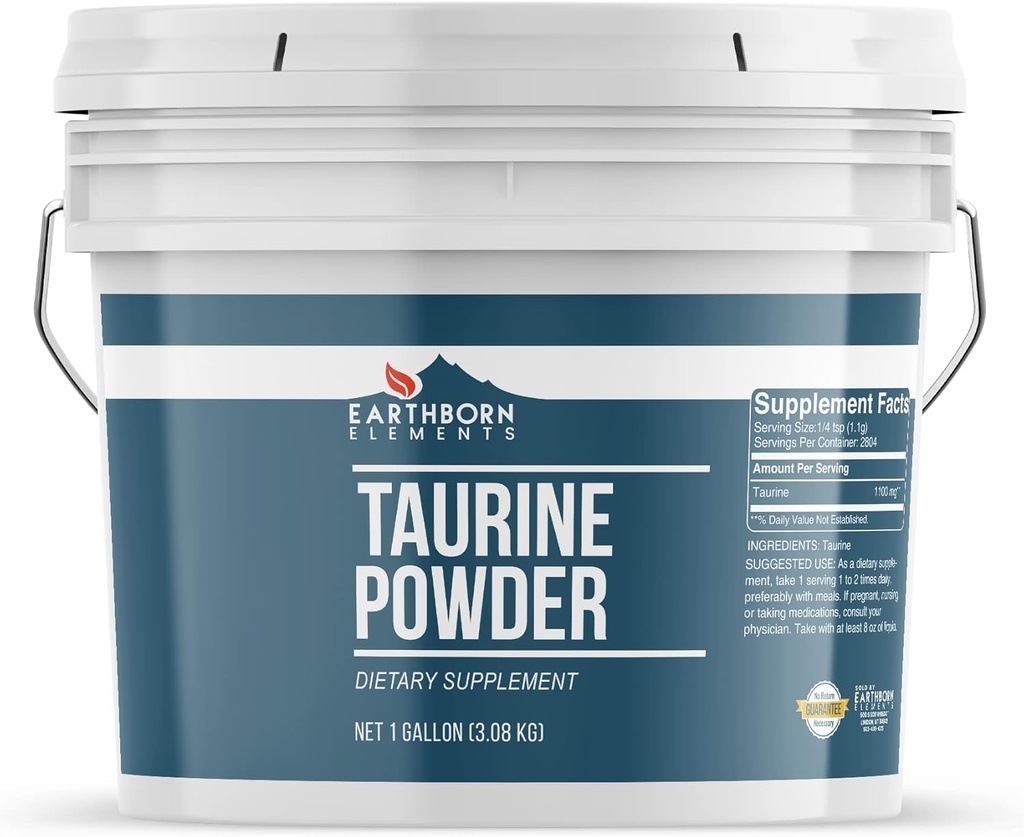 Jordfødte elementer Taurin pulver 1 Gallon buket, kosttilskudd, ingen tilsetningsmidler