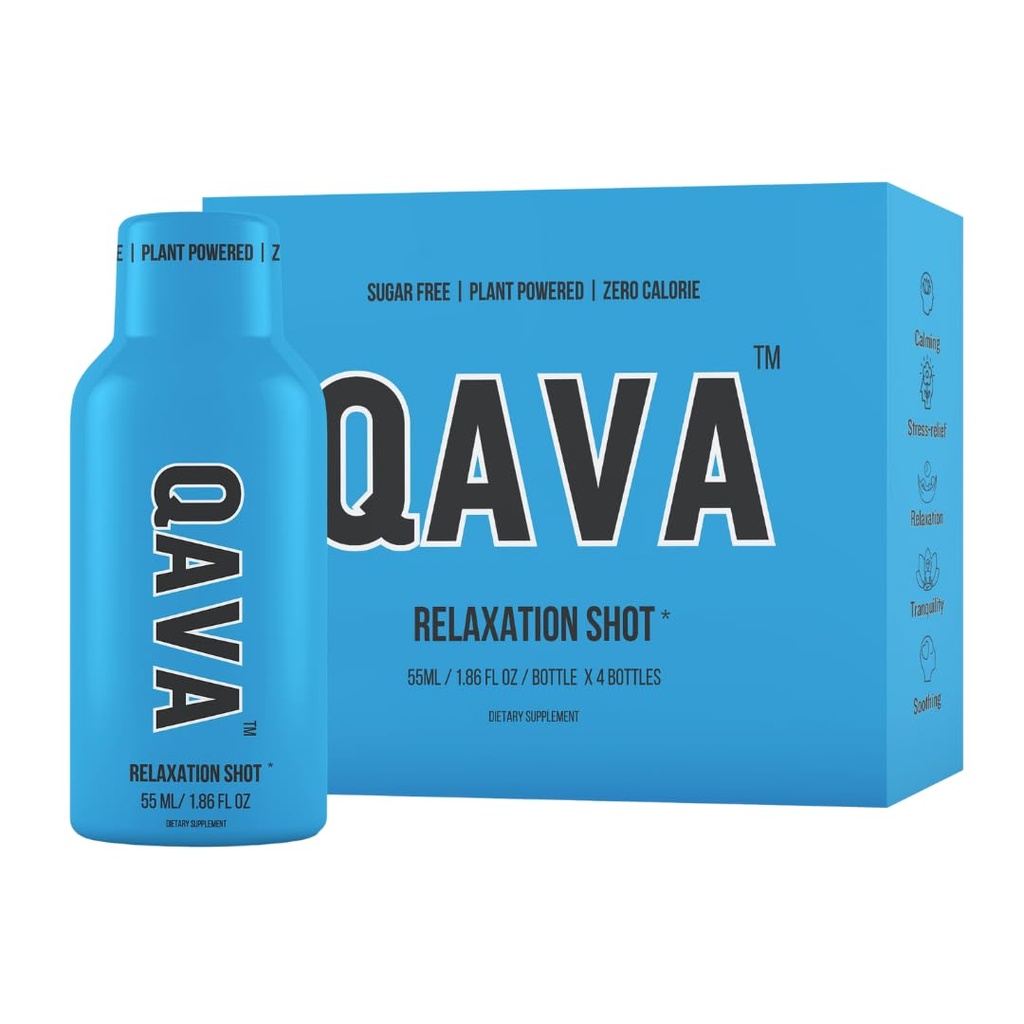 QAVA Relaxation Shots – Kava Kava - 450MG Kavalactones – sukkerfri, null kalorier – 55ml hver - Pakke med 4