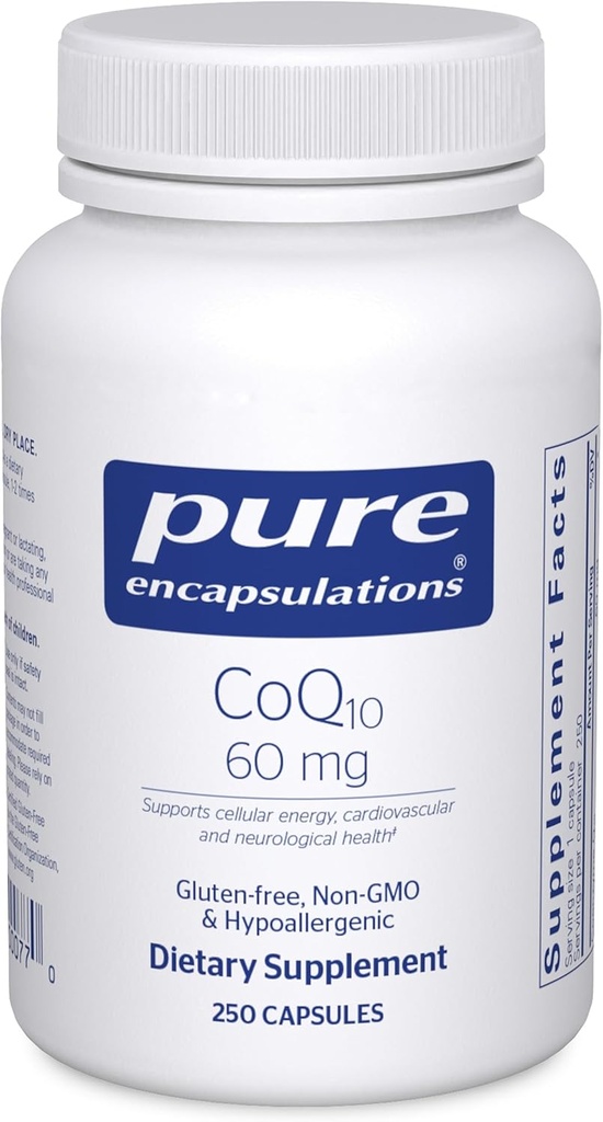 Rene innkapslinger CoQ10 60 mg Coenzym Q10 Supplement for energi, antioksidanter, hjerne- og cellehelse, kognisjon og kardiovaskulær støtte* 250 Kapsler